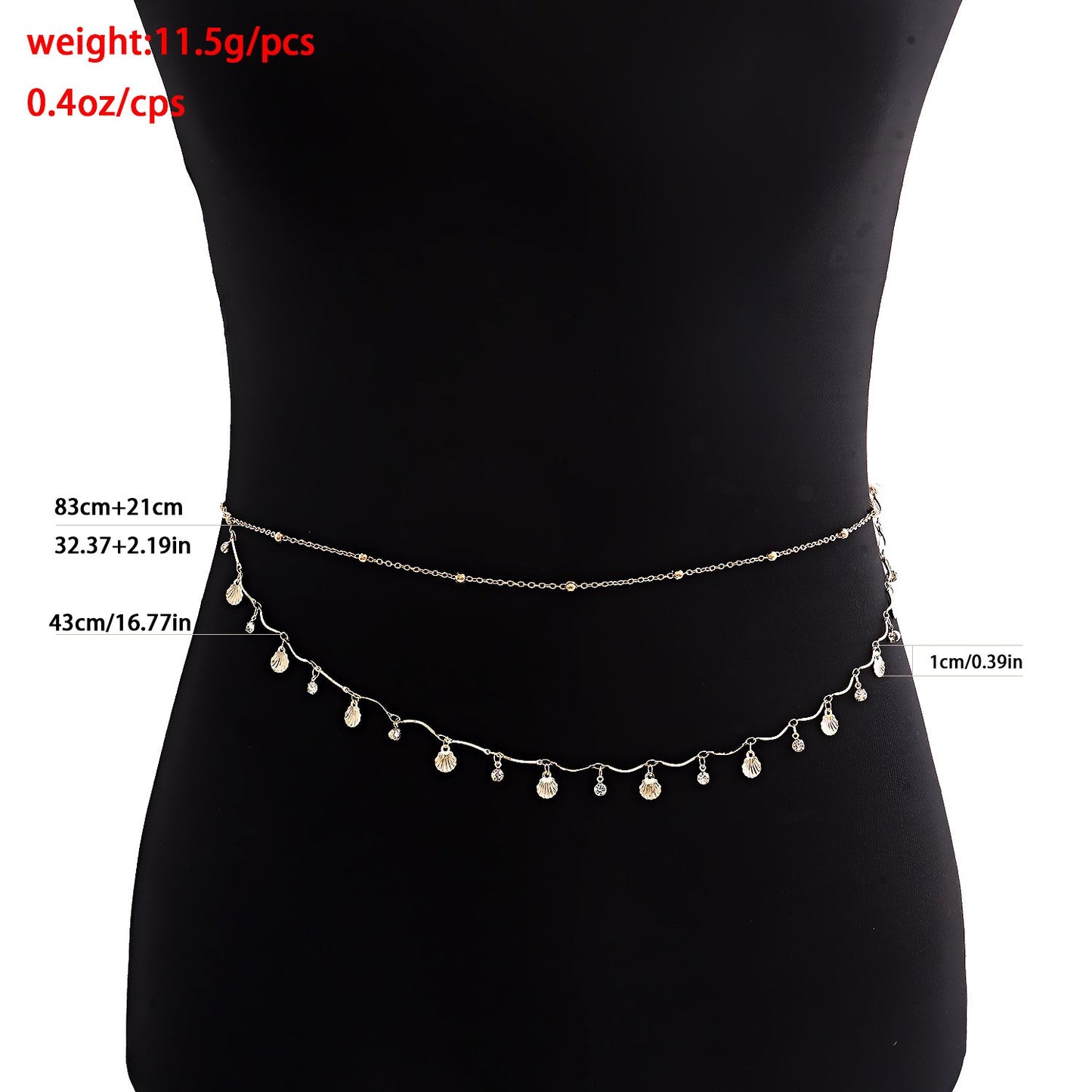 Jewelry sexy sweet cool lady simple metal body chain niche scallop zircon all-match waist chain