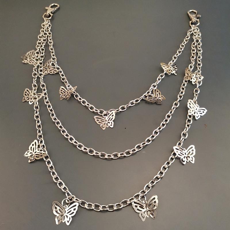 Butterfly pants chain girl jeans with multi-layer necklace chain bouncing disco cool girl necklace