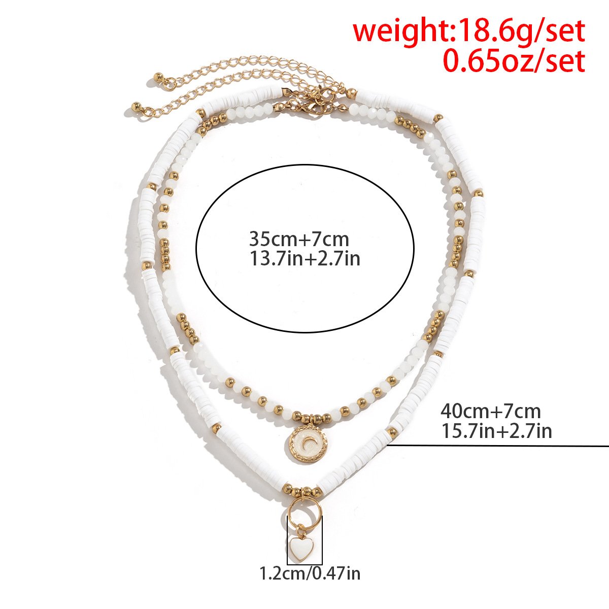 Jewelry simple soft pottery beaded moon necklace set female personality imitation crystal heart-shaped necklace