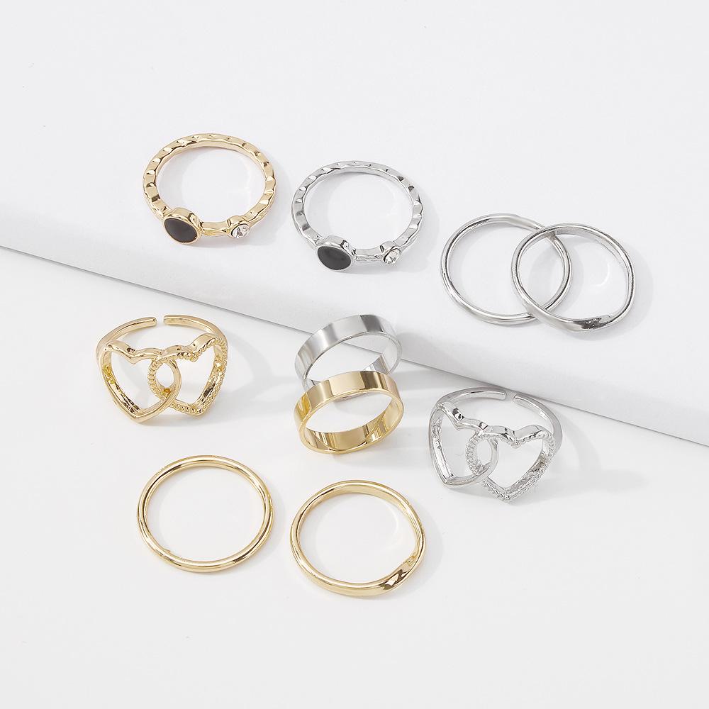 R669 Simple Set Ring Love Hollow Geometry Micro-inlaid Fashion Ring Niche Internet Celebrity Retro Hand Jewelry Female
