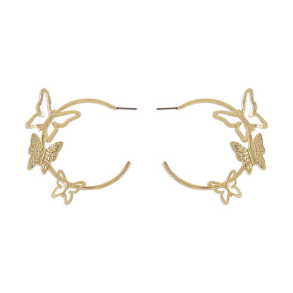 E183 Metal C-shaped Fashion Earrings Three-dimensional Personality Butterfly Earrings Net Red Sweet Cool Earrings