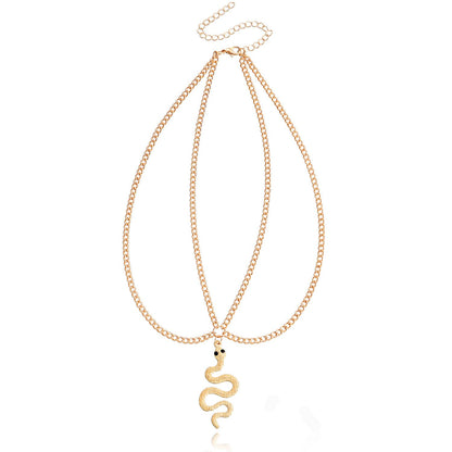 Jewelry Simple Retro Flat Snake Chain Tassel Necklace Female Ins Pastoral Snake Pendant Necklace