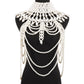 C419 Retro Exaggerated Heavy Industry Pearl Shawl Layered Tribal Hollow Weave Sexy Body Chain