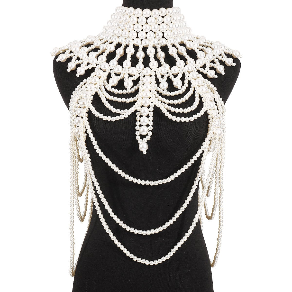 C419 Retro Exaggerated Heavy Industry Pearl Shawl Layered Tribal Hollow Weave Sexy Body Chain