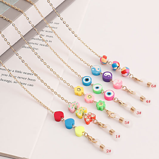 Colorful mask hanging chain Glasses hanging chain soft pottery flower butterfly glasses chain mask chain
