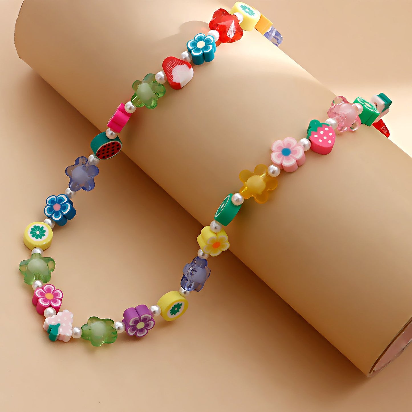 Soft pottery hand-woven necklace pastoral multi-element fruit necklace rice bead jewelry