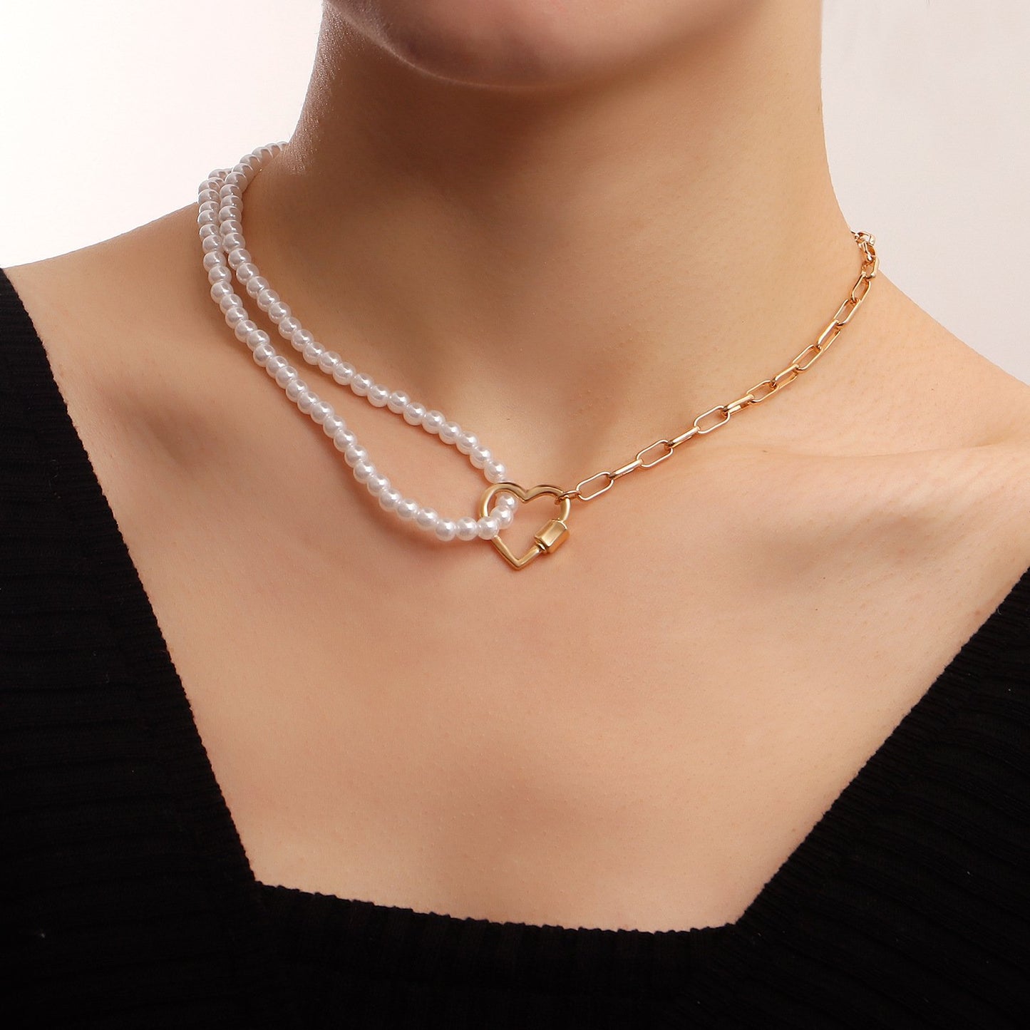 Jewelry ins creative imitation baroque pearl hollow love pendant necklace female necklace niche