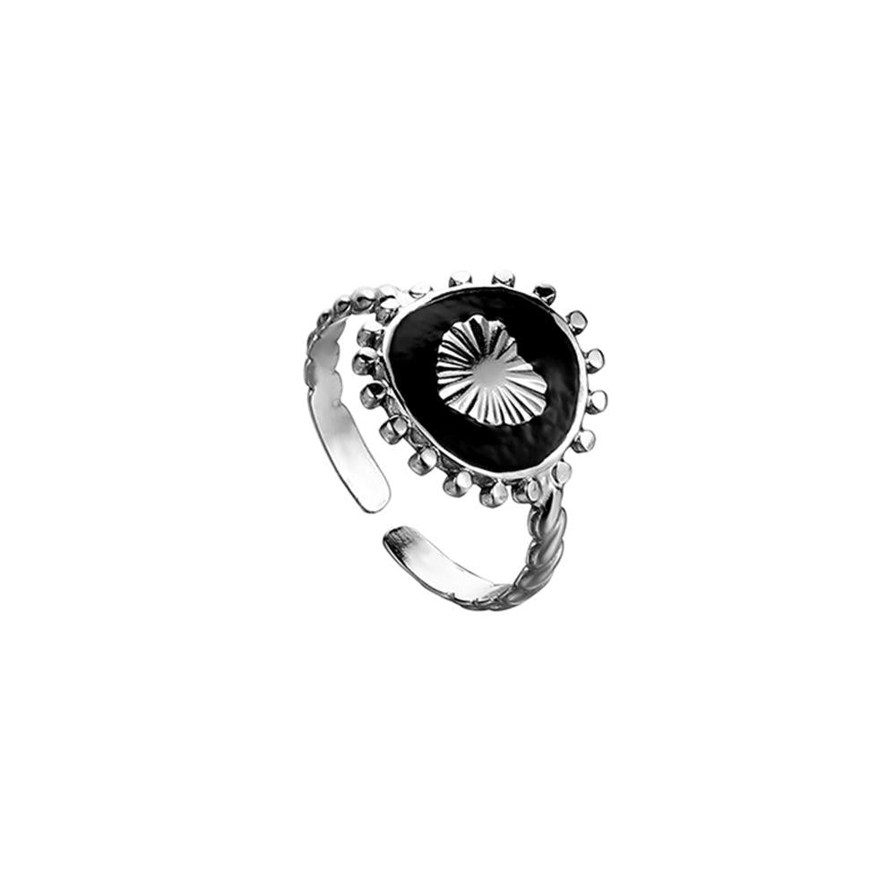 Fashion simple personality stainless steel drop oil love ring coin shield open ring live mouth ring versatile