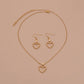 Fashion Simple Alloy Pendant Necklace Earrings Peach Heart Jewelry Set Ladies