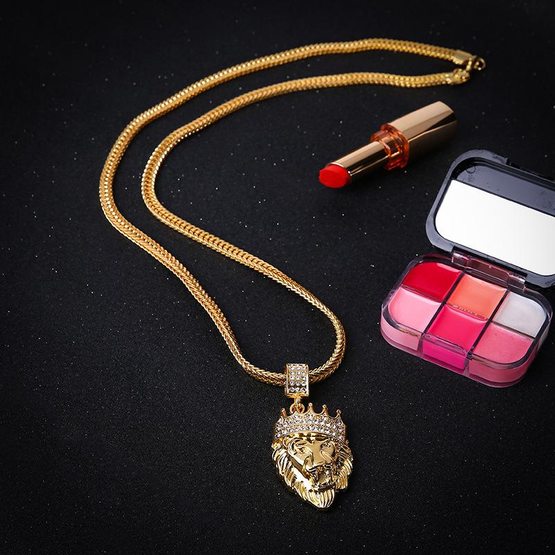 Diamond crown lion head hip hop necklace men's unisex gold-plated hiphop pendant X791