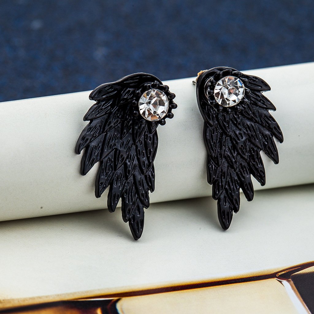 Retro Three-dimensional Angel Wings Stud Earrings Feather Diamond Alloy Piercing Stud Earrings