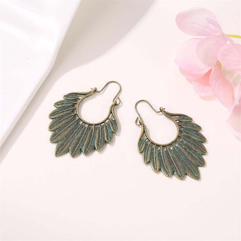 Old bronze leaf earrings ins fashion personality ethnic metal feather earrings