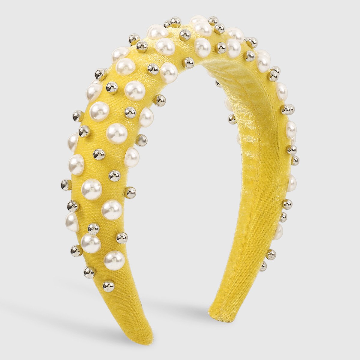 F492 Corduroy Retro Sponge High Skull Top Headband Female Imitation Pearl CCB Court Temperament Light Luxury Headband