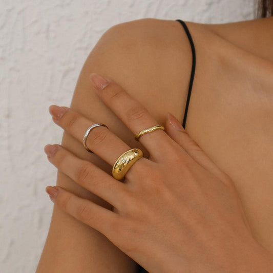 R745 metal minimalist ring women's glossy exaggerated geometric ring cold plain ring personality ring