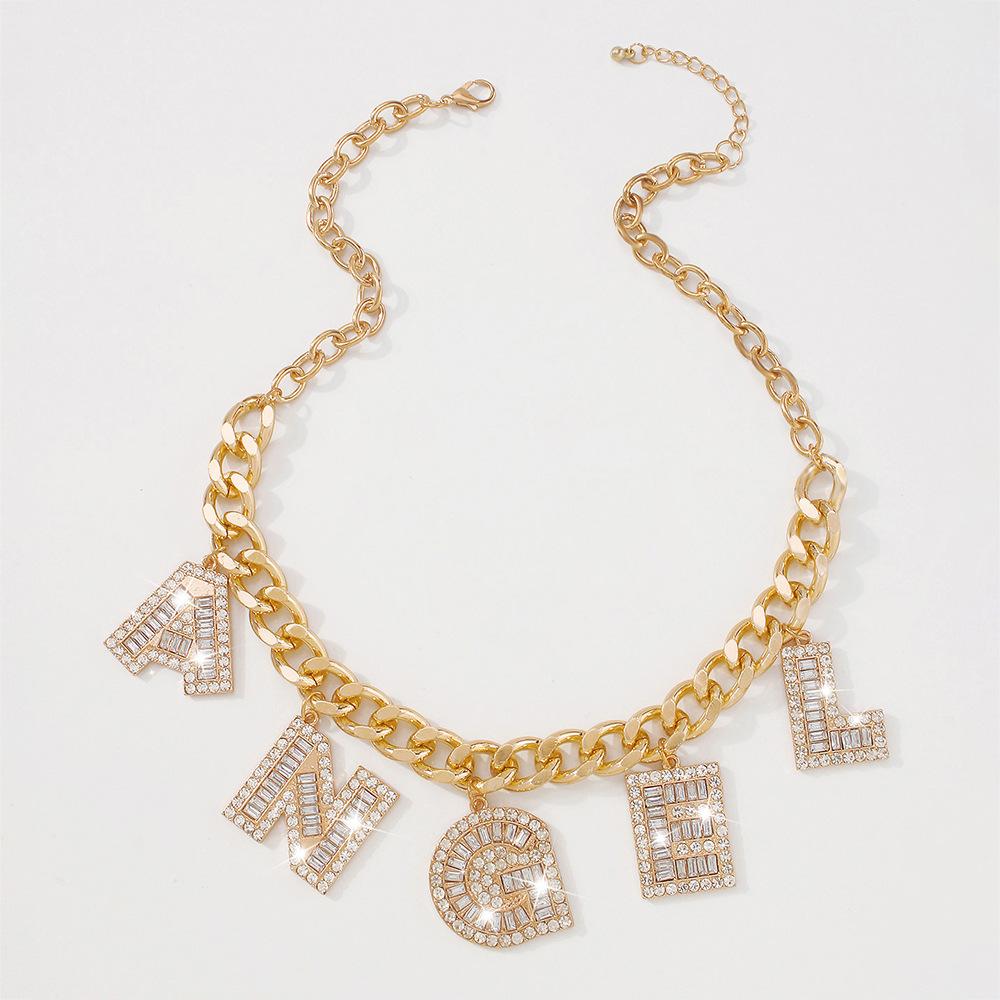 N9475 Geometric Exaggerated Necklace Net Red Punk Hip Hop Alphabet Necklace Full Diamond Light Luxury Chain Necklace
