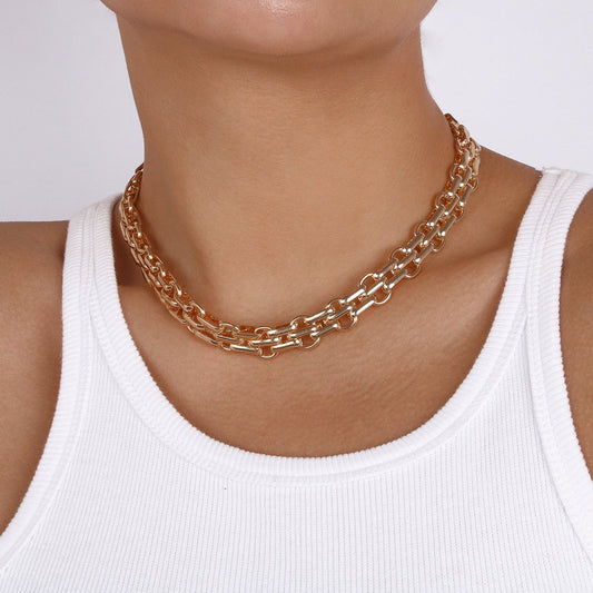 N1251 Niche Creative Double Row Embossed Necklace Personality Indifferent Elegant Necklace Light Luxury Internet Celebrity Hip Hop Necklace