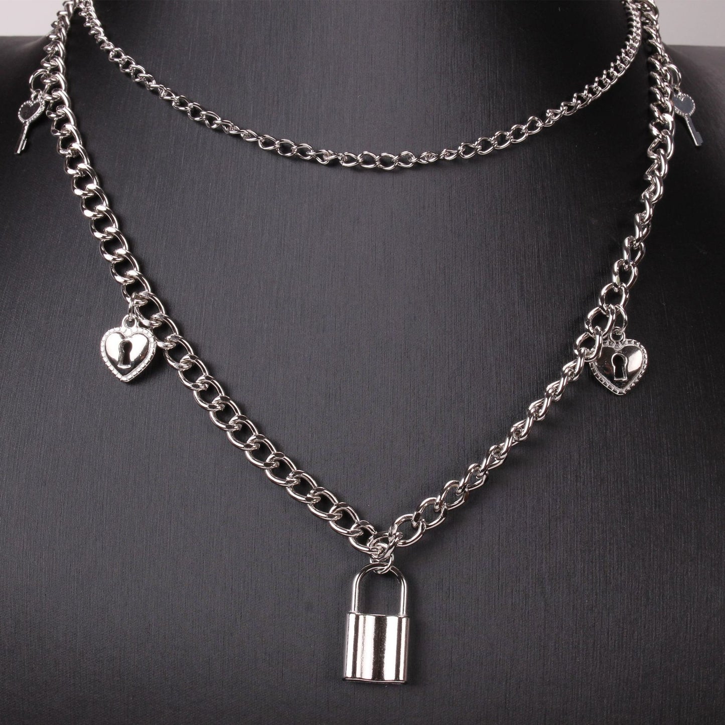 Jewelry Fashion Snake Chain Multilayer Necklace Geometric Alloy Lock Pendant Sweater Chain Women's Clothing