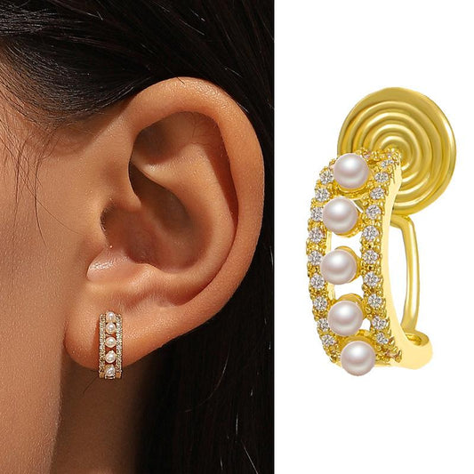 ins pearl mosquito coil ear clip without ear piercing female fashion personality niche design micro-inlaid zircon ear bone clip