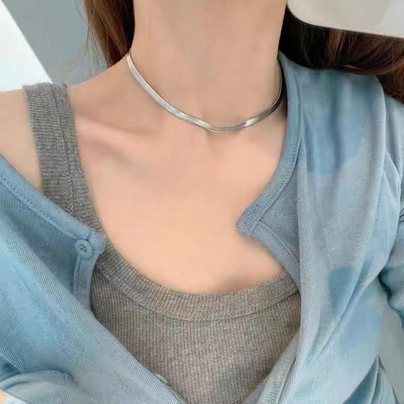 ins simple all-match jewelry titanium steel furnace vacuum plating 18k stacked blade chain necklace female