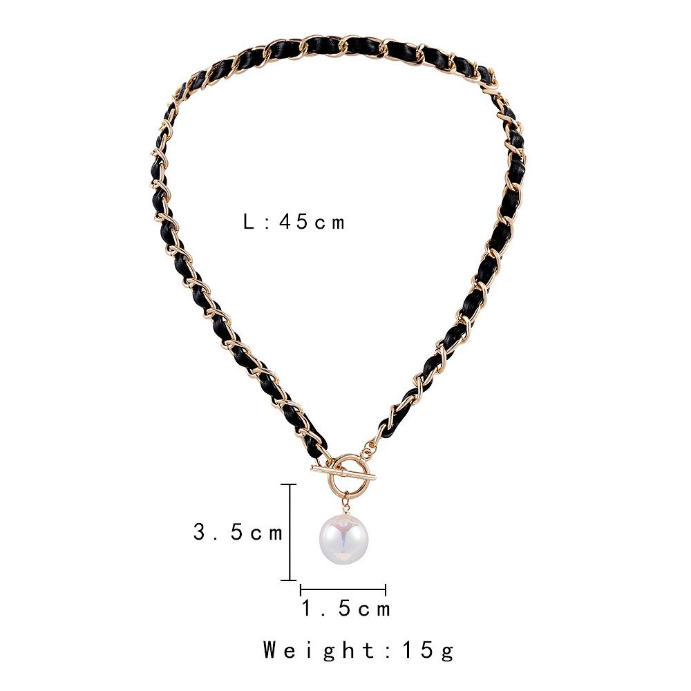 Fashionable Mermaid Bead Braided Leather Rope OT Buckle Short Necklace Niche Design Clavicle Chain Ladies Necklace