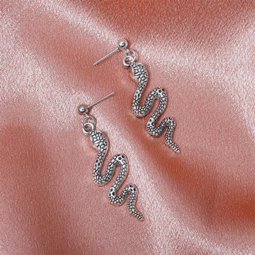 Trendy creative exaggerated snake-shaped earrings personalized retro net red metal long earrings