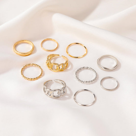 Retro five-piece open geometric ring ins cold joint ring set female