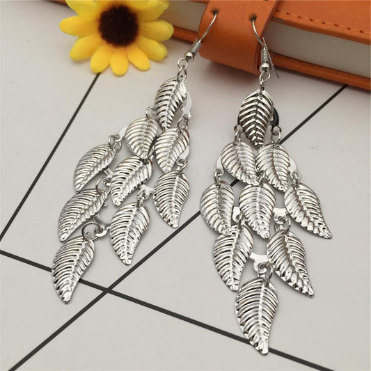 Three-dimensional pattern leaf earring earrings long metal earrings