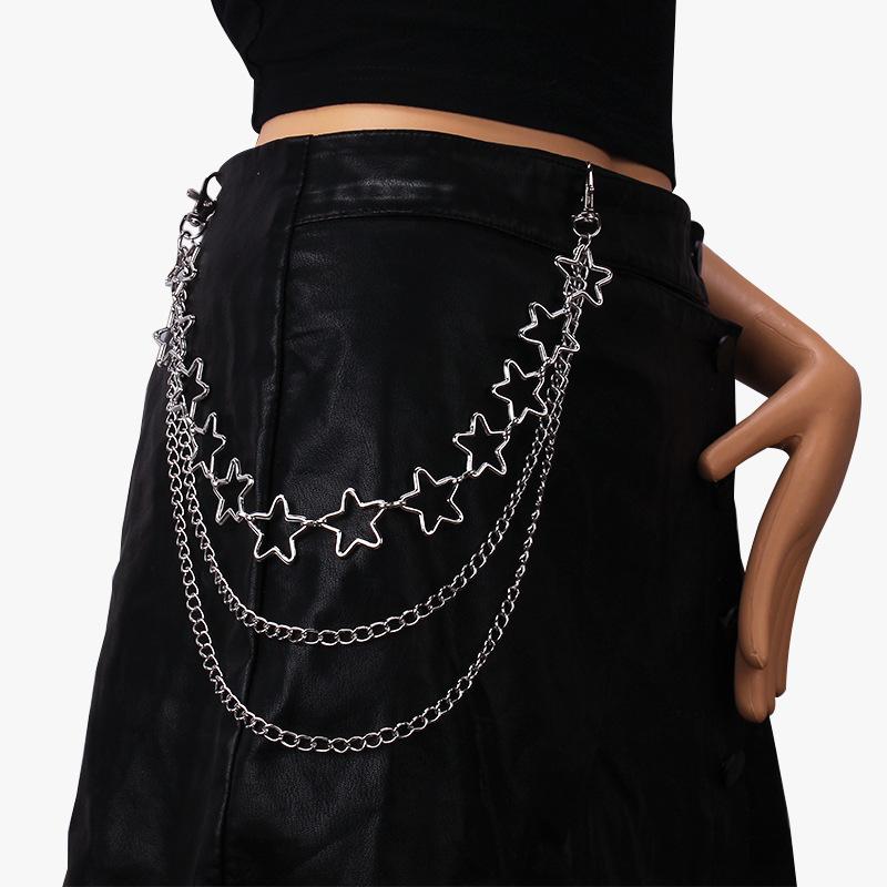 Fashion five-pointed star personality waist chain trend hip-hop metal pants chain multi-layer chain accessories
