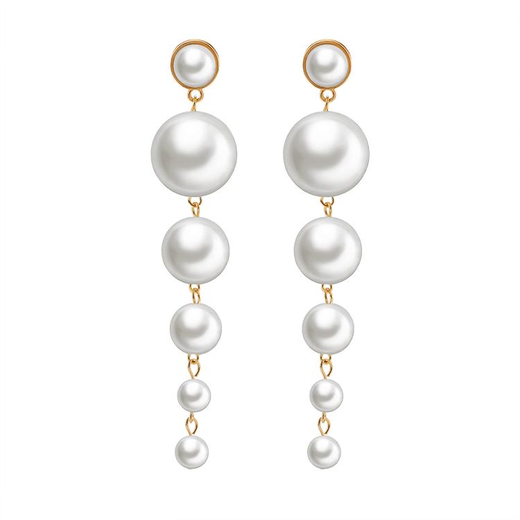 National temperament ladies elegant large string of long string pearl earrings Baroque exaggerated long earrings