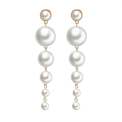 National temperament ladies elegant large string of long string pearl earrings Baroque exaggerated long earrings