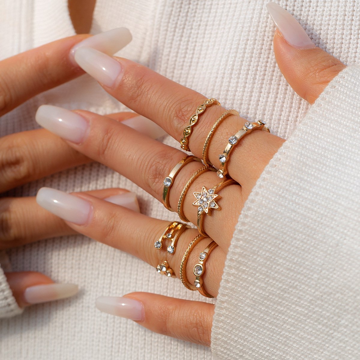 Jewelry Personality Diamond Astral Ring Set Ring Fashion Retro Open Index Finger Knuckle Ring