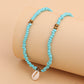 Women's Short Turquoise Beads Shell Pendant Necklace Jewelry Handmade Beaded Necklace Clavicle Chain