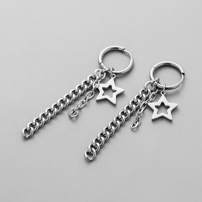 Fashion and personality all-match stainless steel five-pointed star chain earrings for men and women the same earrings jewelry