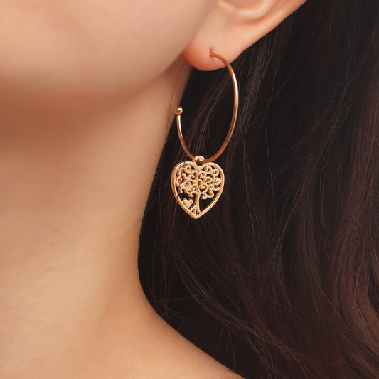Jewelry ins geometric C-shaped large ring love tree of life pendant earrings female