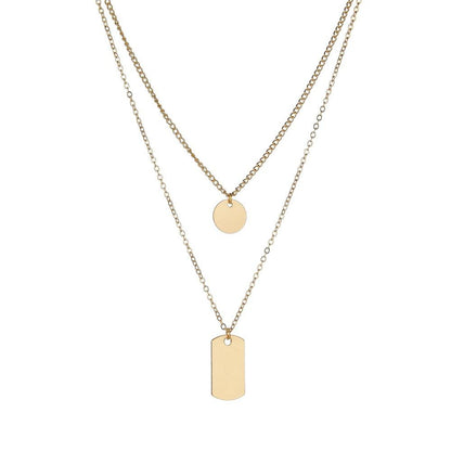 Fashion Geometric Pendant Necklace Simple Square Round Multilayer Necklace Accessories