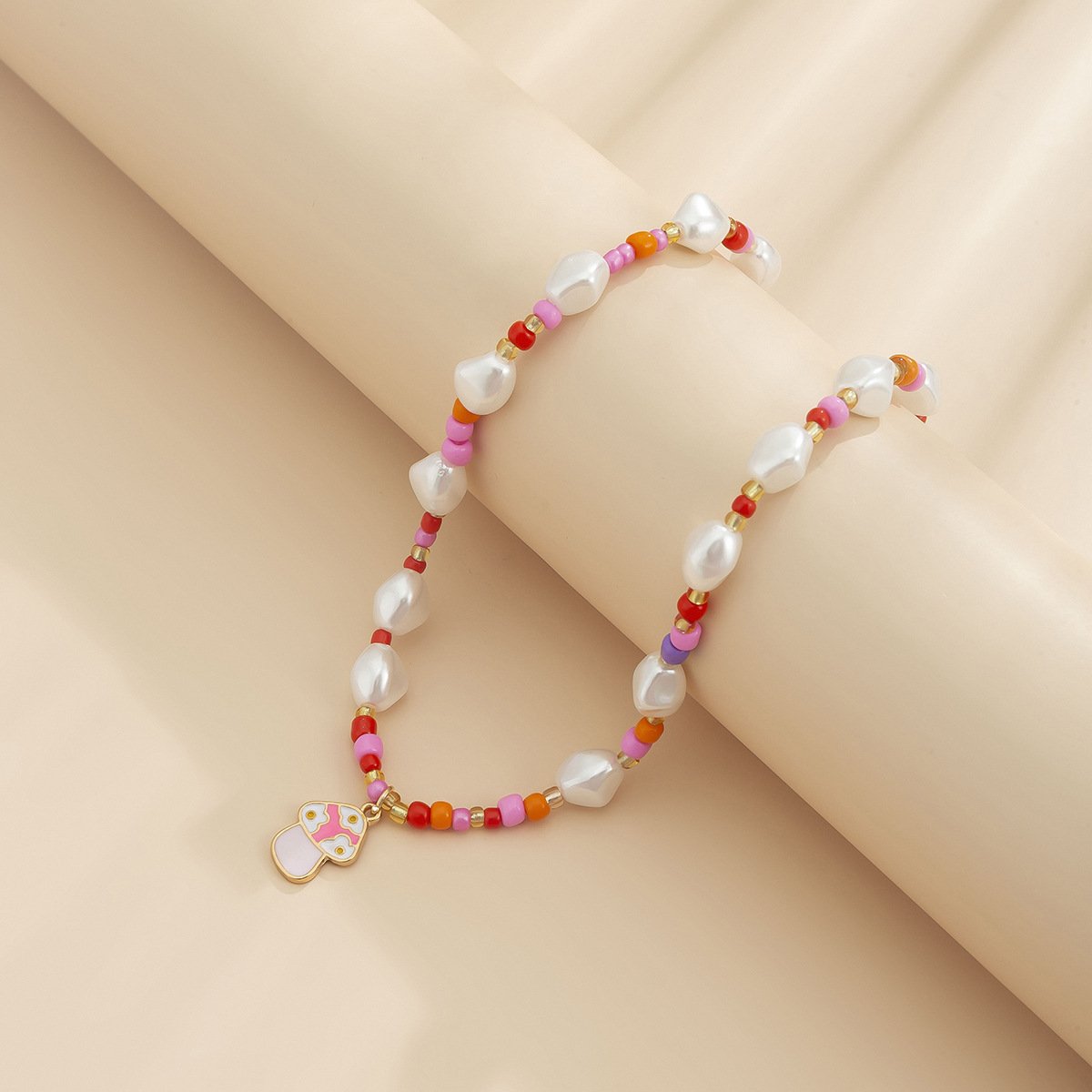 Jewelry Irregular Color Rice Beads Beaded Necklace Creative Drip Oil Mushroom Imitation Pearl Necklace Female
