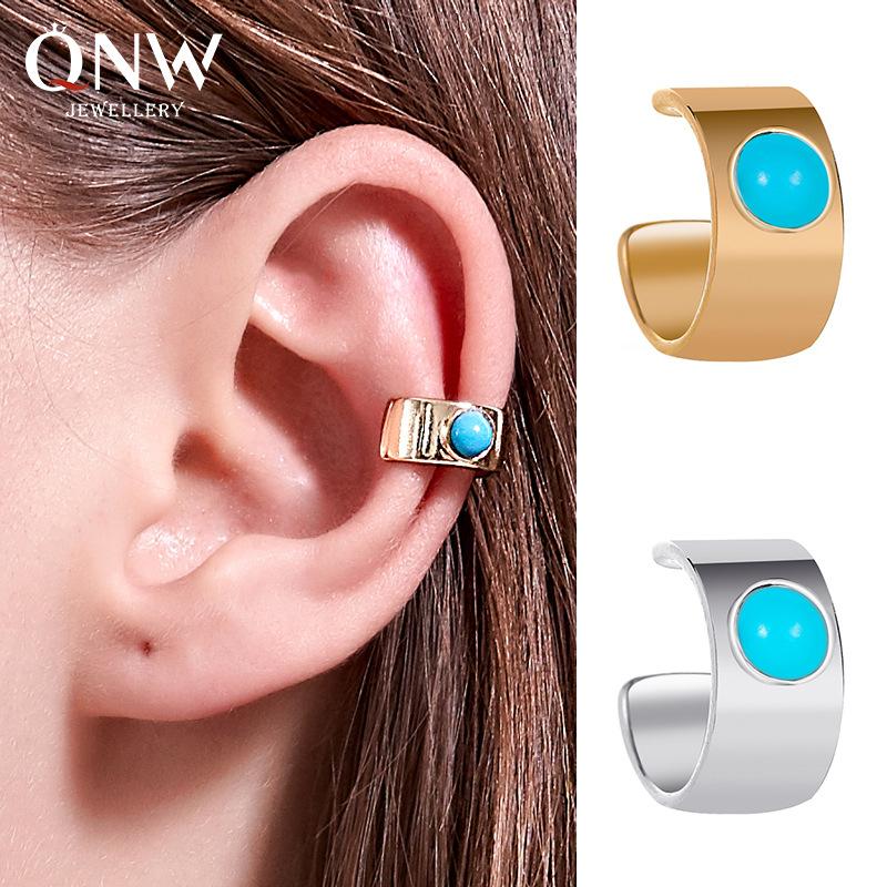 Ethnic earrings fashion wide version turquoise ear clip personality indifferent U-shaped ear bone clip no ear hole earrings female