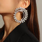 E1263 Jewelry Personality Diamond Round Earrings Exaggerated Night Light Luxury Imitation Pearl Earrings Women