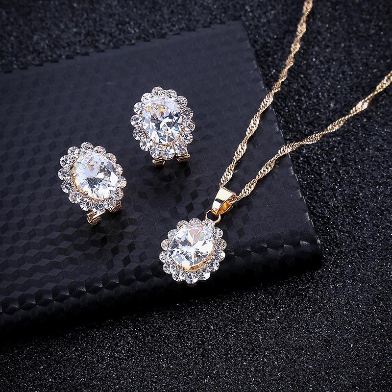 Autumn and Winter Bridal Jewelry Set Gemstone Diamond Necklace Two-piece Set Jewelry