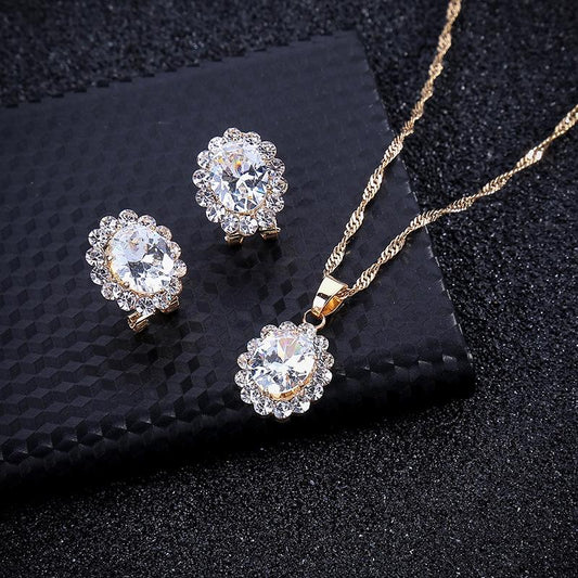 Autumn and Winter Bridal Jewelry Set Gemstone Diamond Necklace Two-piece Set Jewelry