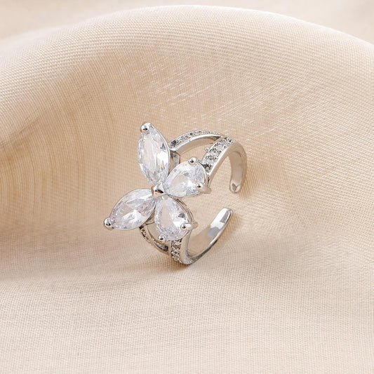 Hong Kong fashion all-match exaggerated style ladies ring zircon big butterfly opening copper micro-inlaid zircon ring
