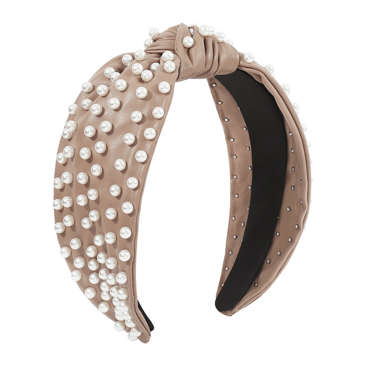 F4833 creative personality leather pearl headband knotted solid color style retro going out pressing hair adult headband