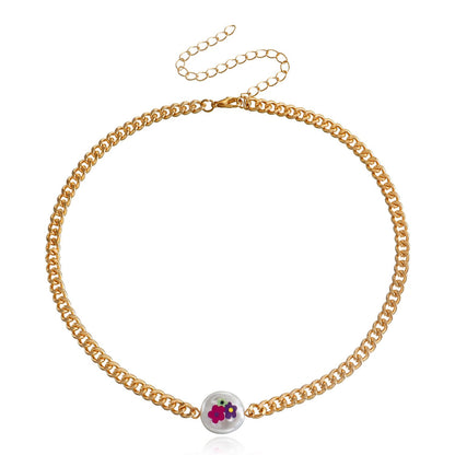 Jewelry Flat Pearl Print Necklace Necklace Women's Fresh Light Luxury Niche Metallic Necklace
