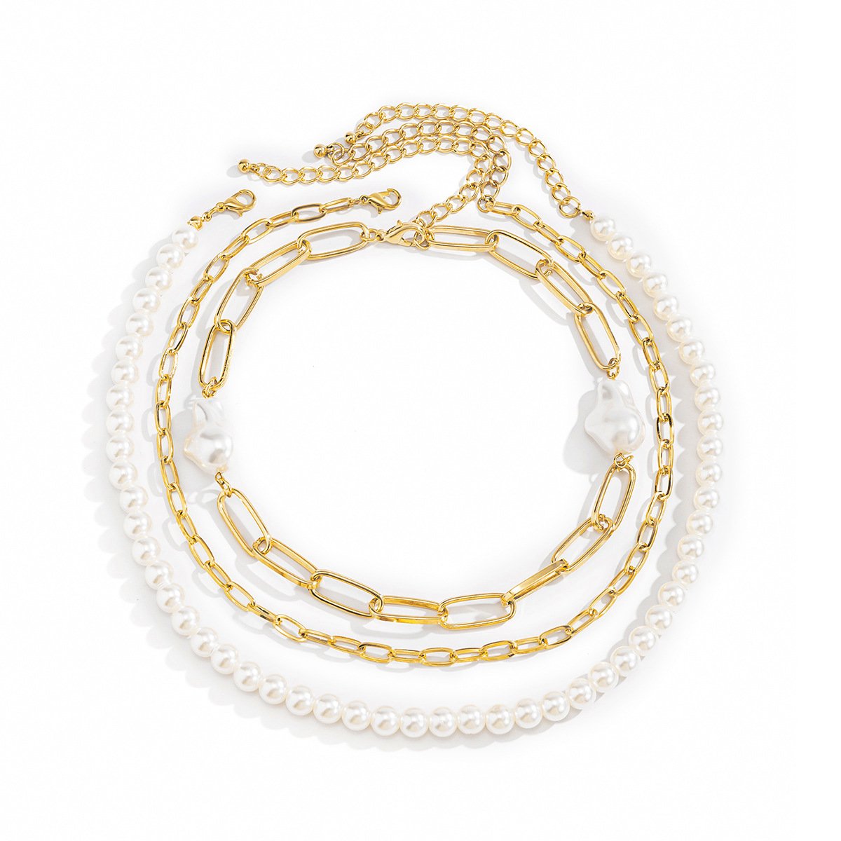 Jewelry Temperament Baroque Shaped Imitation Pearl Necklace Retro Hip Hop Geometric Chain Necklace Female