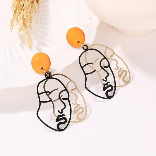 Ins net red funny abstract face earrings creative niche design double-sided earrings female