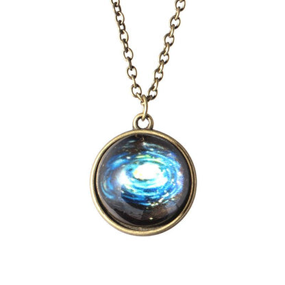 Double-sided glass ball luminous couple necklace Harajuku universe fantasy starry sky gemstone pendant jewelry