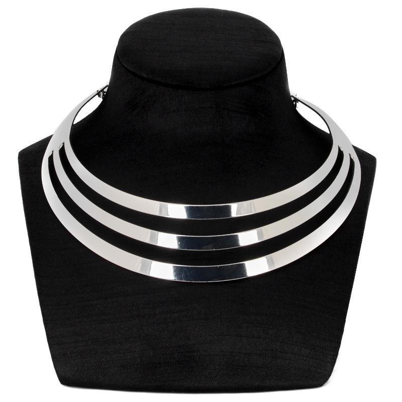 Fashion exaggerated metal hollow three-ring collar catwalk necklace clavicle chain jewelry