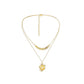 Fashionable Titanium Steel Gold-plated Baroque Pearl Shell Pendant Elegant Small Fragrant Wheat Ears Double Layer Necklace
