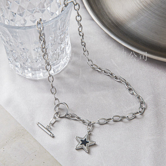 Flash diamond star pendant OT buckle five-pointed star necklace female personality trend jewelry