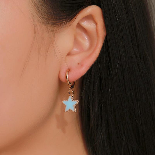 Blue dripping oil five-pointed star earrings sweet earrings simple temperament versatile ins net red earrings